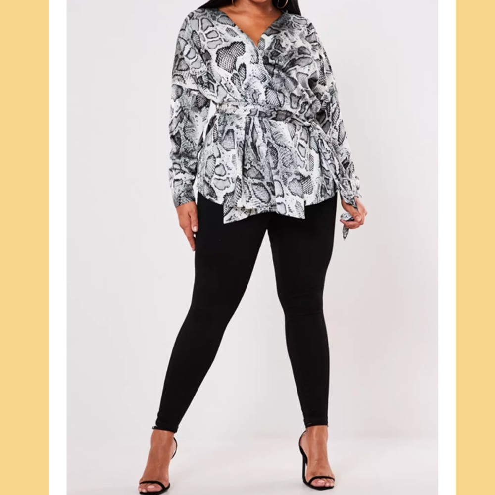 Misguided Snakeskin Wrap Blouse